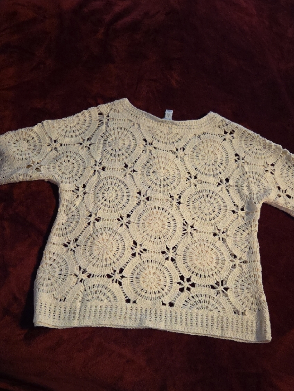 Cato Cream Crochet Flower And Circle Motif Short Sleeve Sweater - Picture 8 of 11